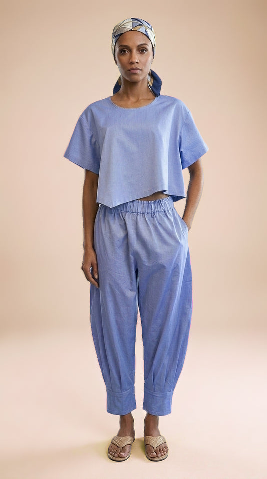 Pantaloni in cotone iridescente